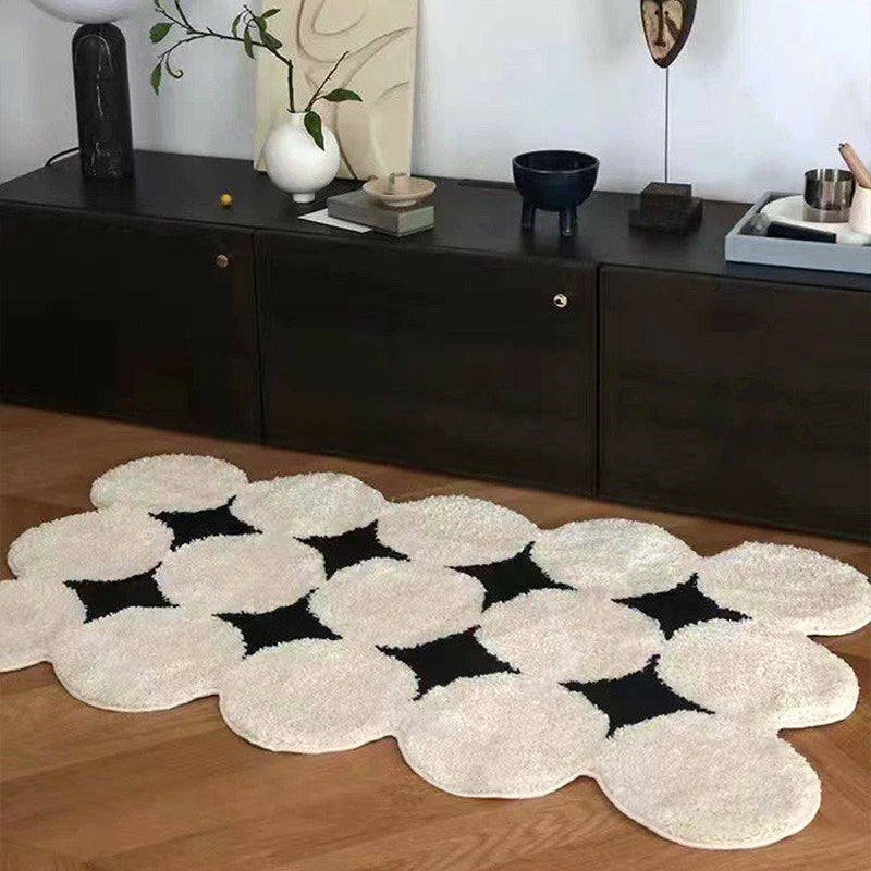 モダンインテリアに合う北欧風デザインラグ - 柔らかく快適なシンプルモノクロラグ