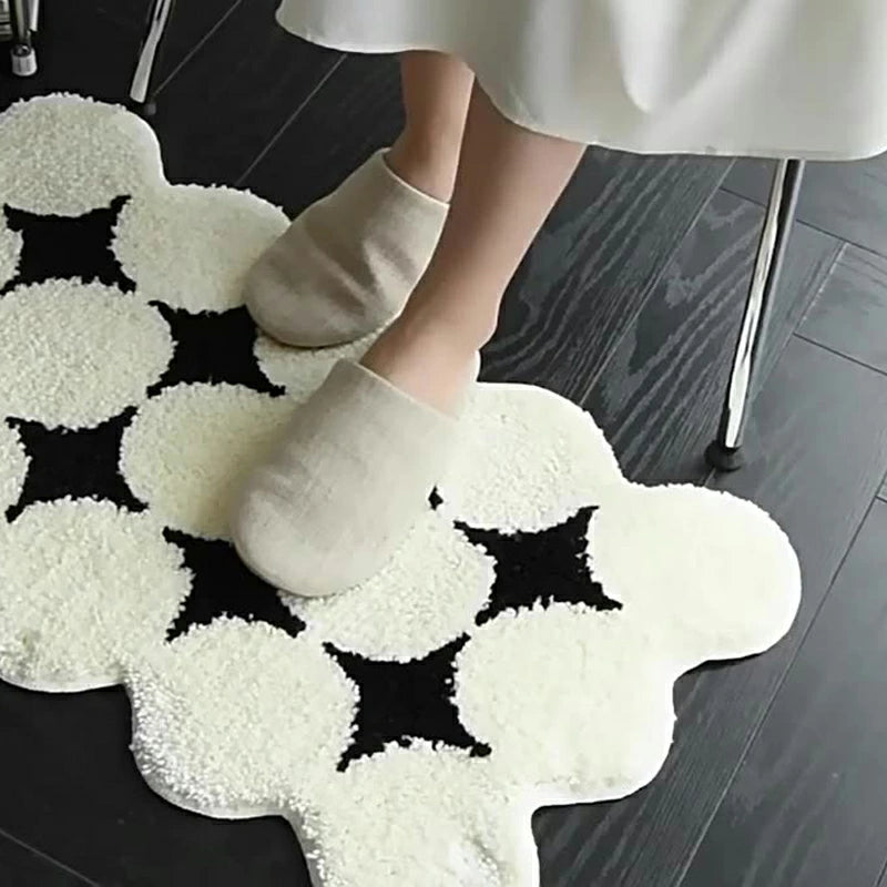 モダンインテリアに合う北欧風デザインラグ - 柔らかく快適なシンプルモノクロラグ