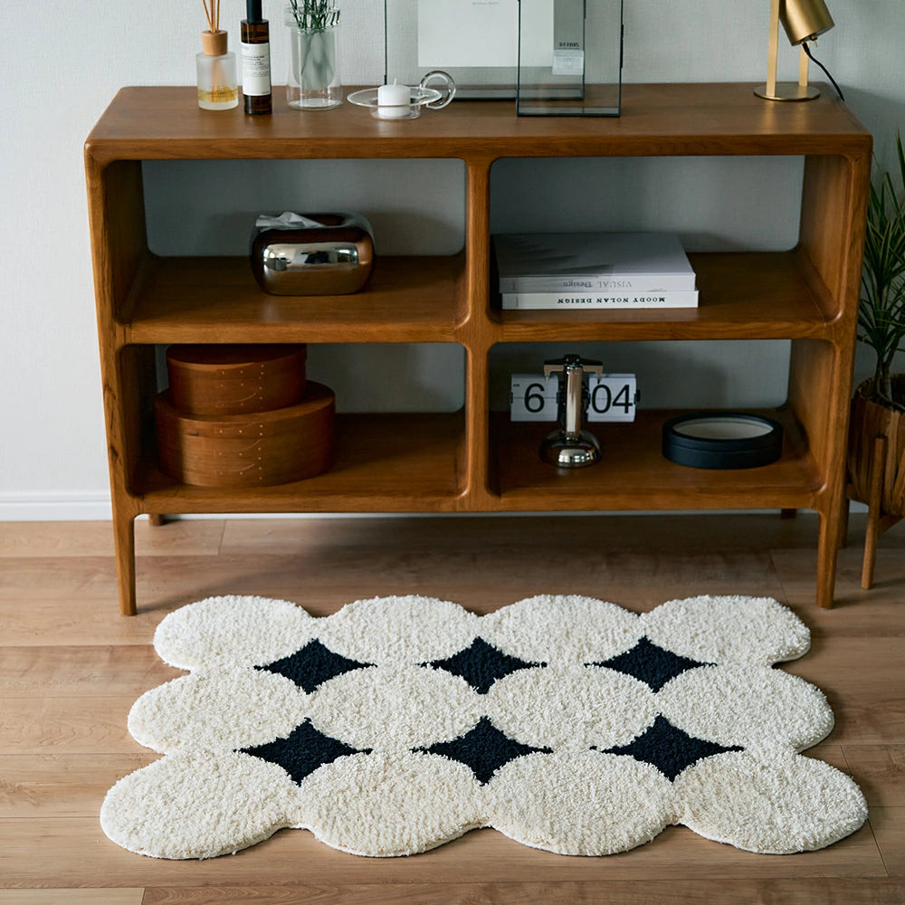 モダンインテリアに合う北欧風デザインラグ - 柔らかく快適なシンプルモノクロラグ