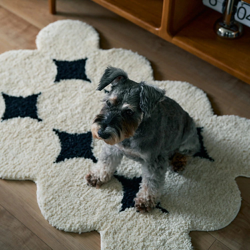 モダンインテリアに合う北欧風デザインラグ - 柔らかく快適なシンプルモノクロラグ