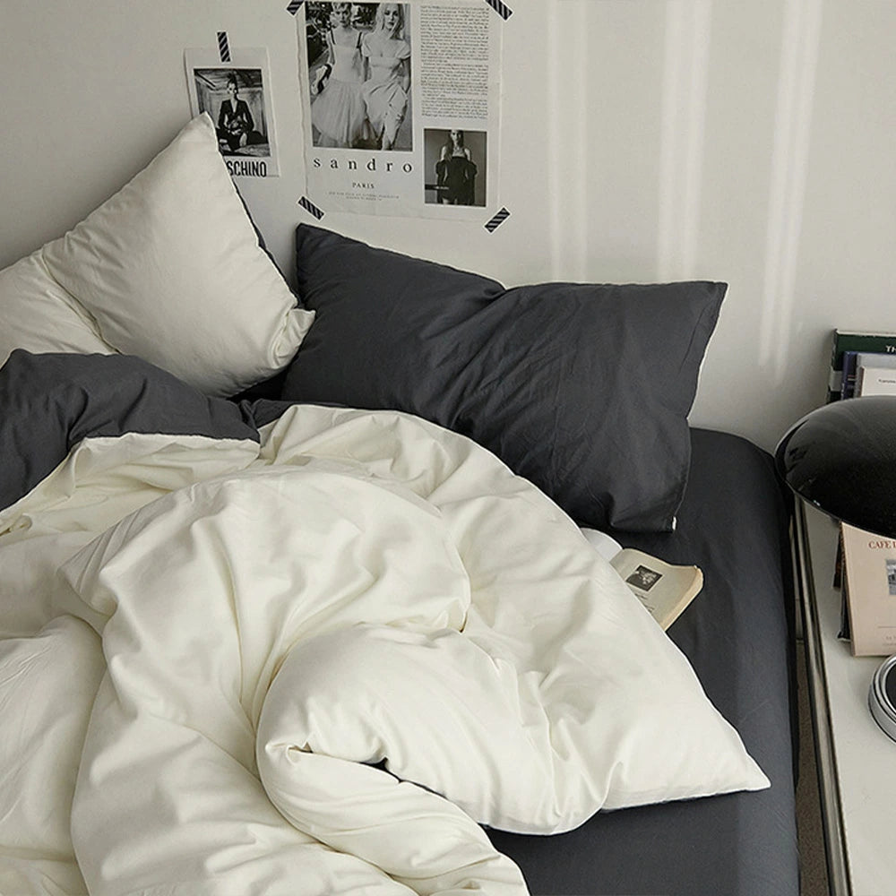 ベッドカバー セット ブラック×ホワイト (ベッドシーツタイプ)