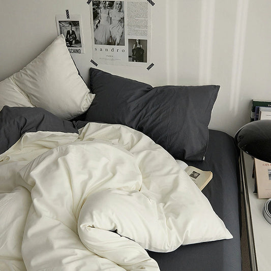 ベッドカバー セット ブラック×ホワイト (ベッドシーツタイプ)