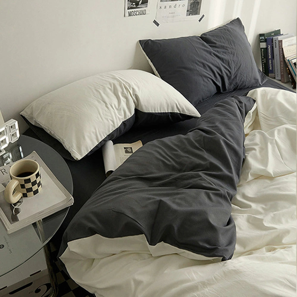 ベッドカバー セット ブラック×ホワイト (ベッドシーツタイプ)