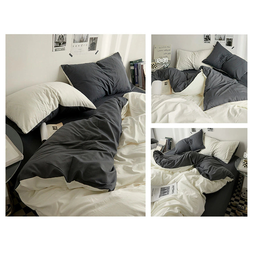 ベッドカバー セット ブラック×ホワイト (ベッドシーツタイプ)