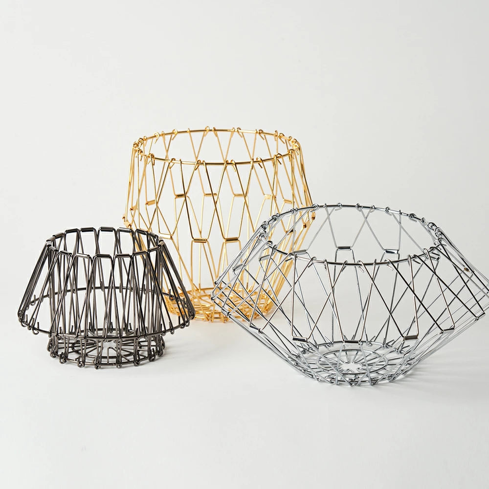 ステンレス製 折りたたみ 変形 カゴ バスケット