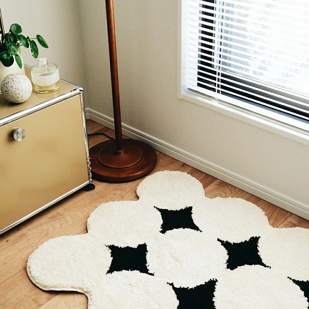 モダンインテリアに合う北欧風デザインラグ - 柔らかく快適なシンプルモノクロラグ