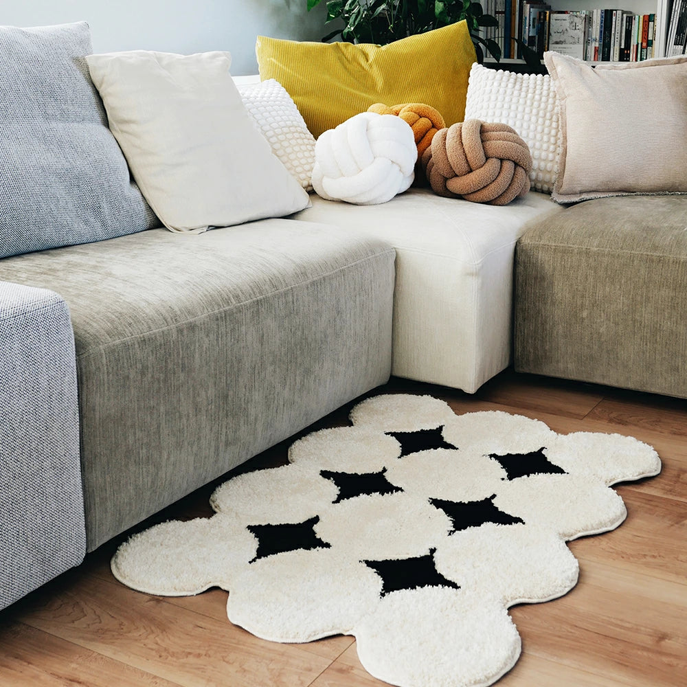 モダンインテリアに合う北欧風デザインラグ - 柔らかく快適なシンプルモノクロラグ