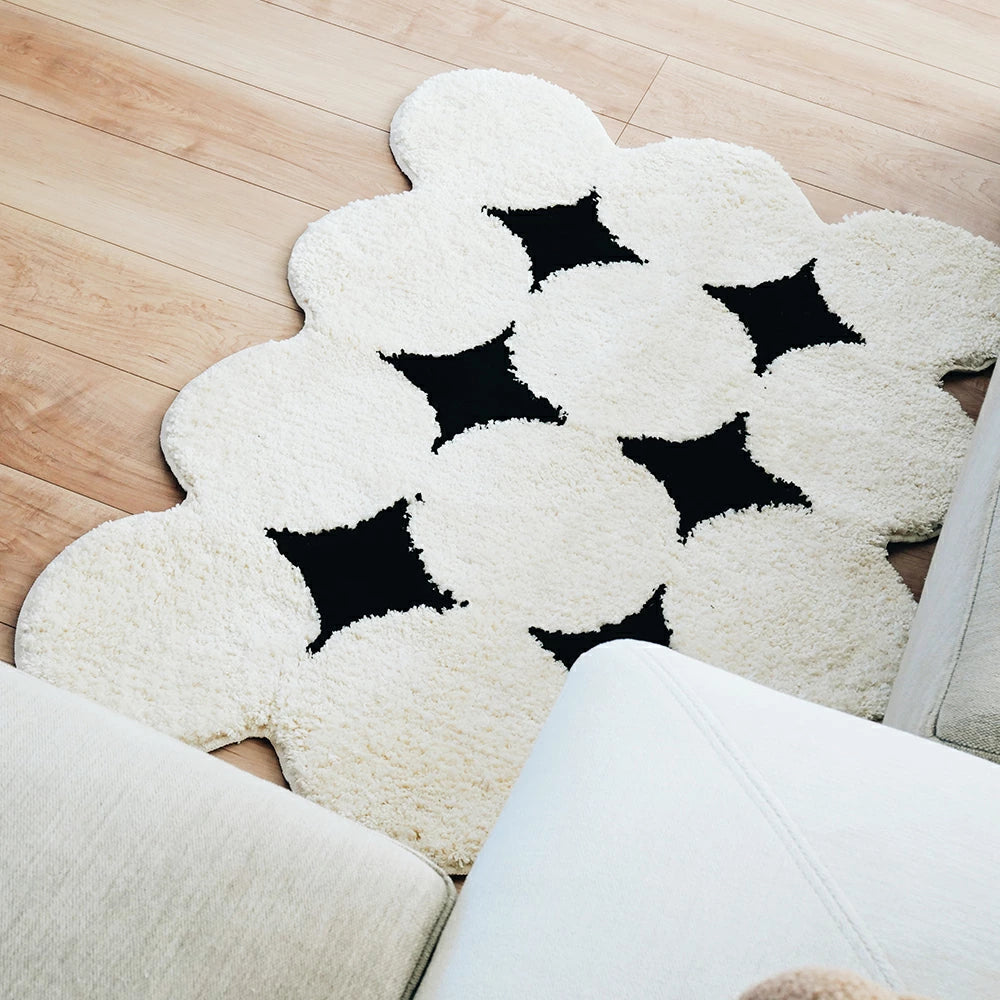 モダンインテリアに合う北欧風デザインラグ - 柔らかく快適なシンプルモノクロラグ