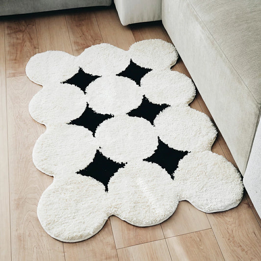 モダンインテリアに合う北欧風デザインラグ - 柔らかく快適なシンプルモノクロラグ