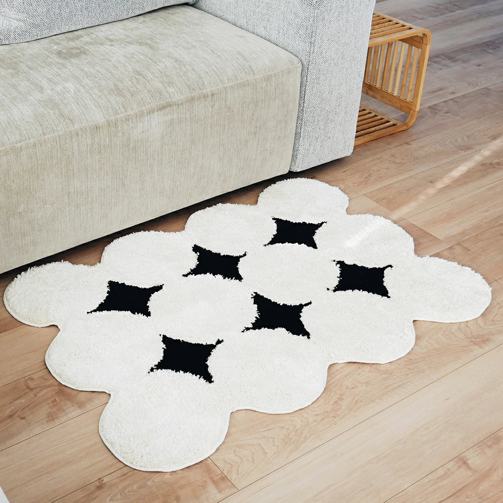 モダンインテリアに合う北欧風デザインラグ - 柔らかく快適なシンプルモノクロラグ